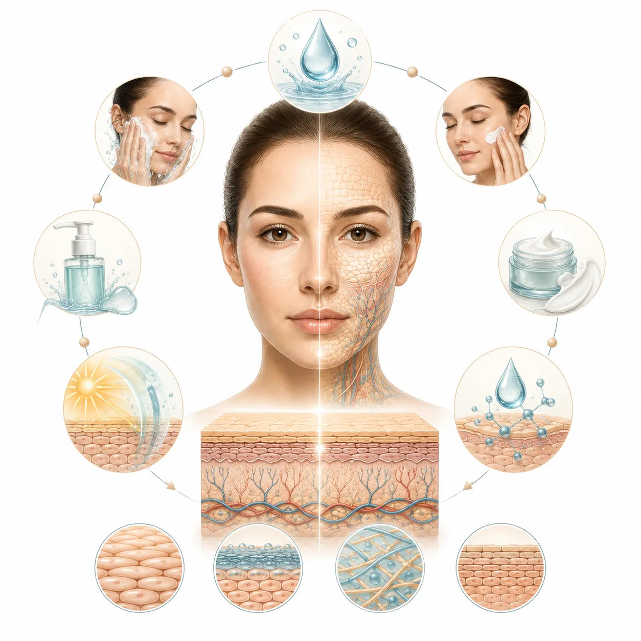 Diagram of a simple skincare routine for normal skin