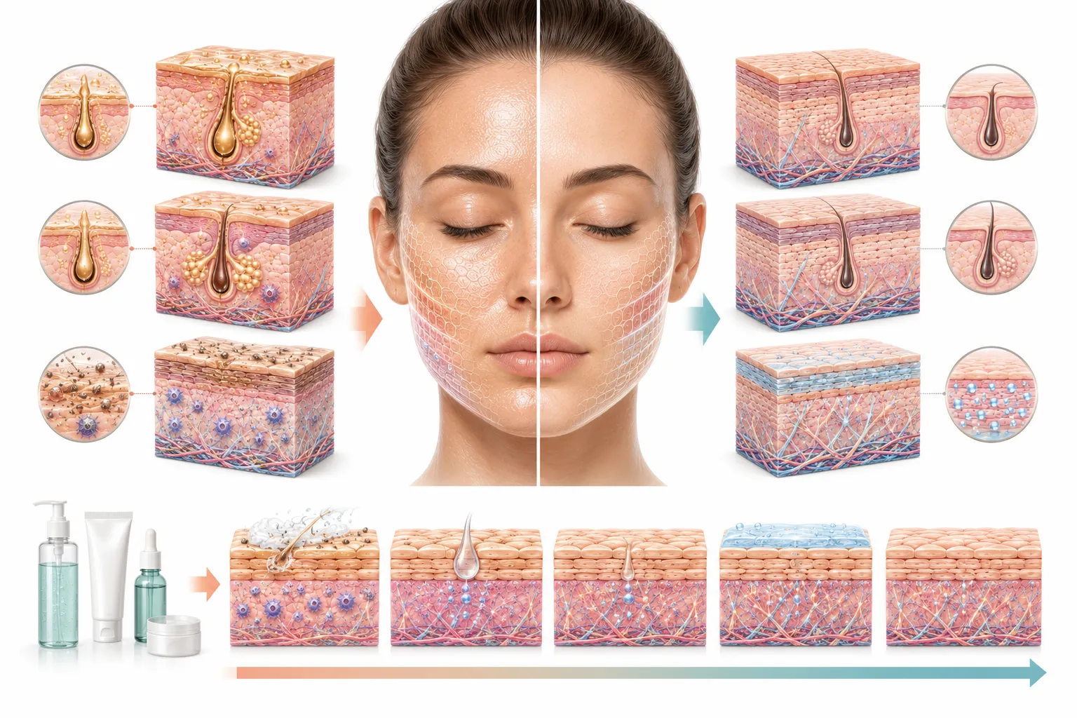 Diagram showing oil management strategies for balanced skin
