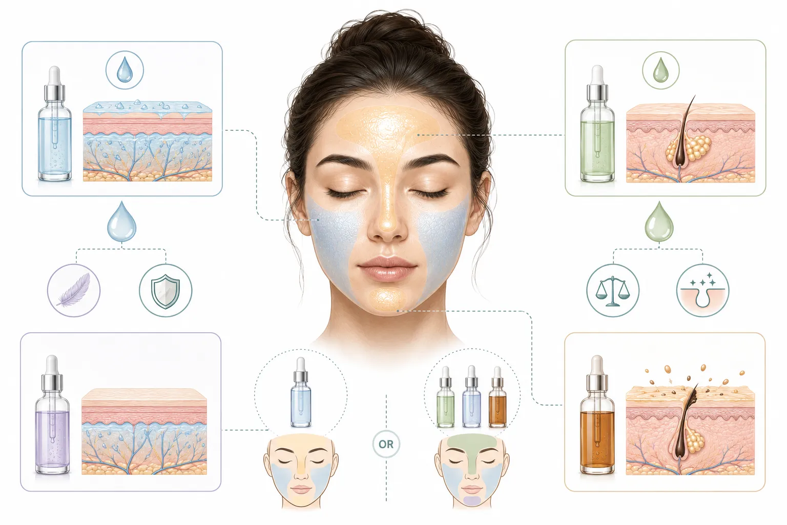 Diagram showing which serum ingredients work for combination skin