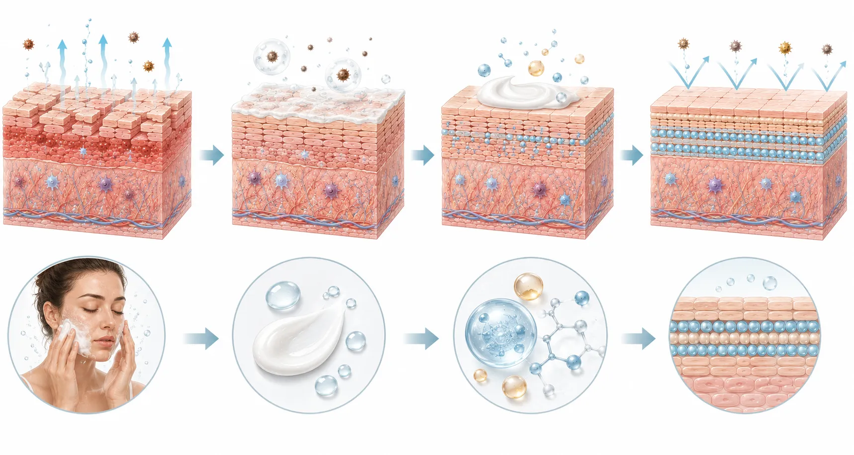 Diagram showing barrier repair process with ceramides and lipids