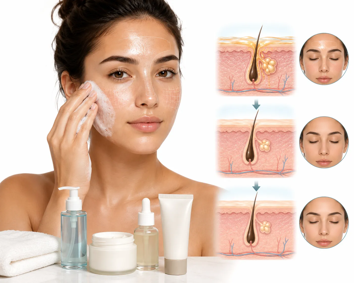 Combination skin before and after balancing routine