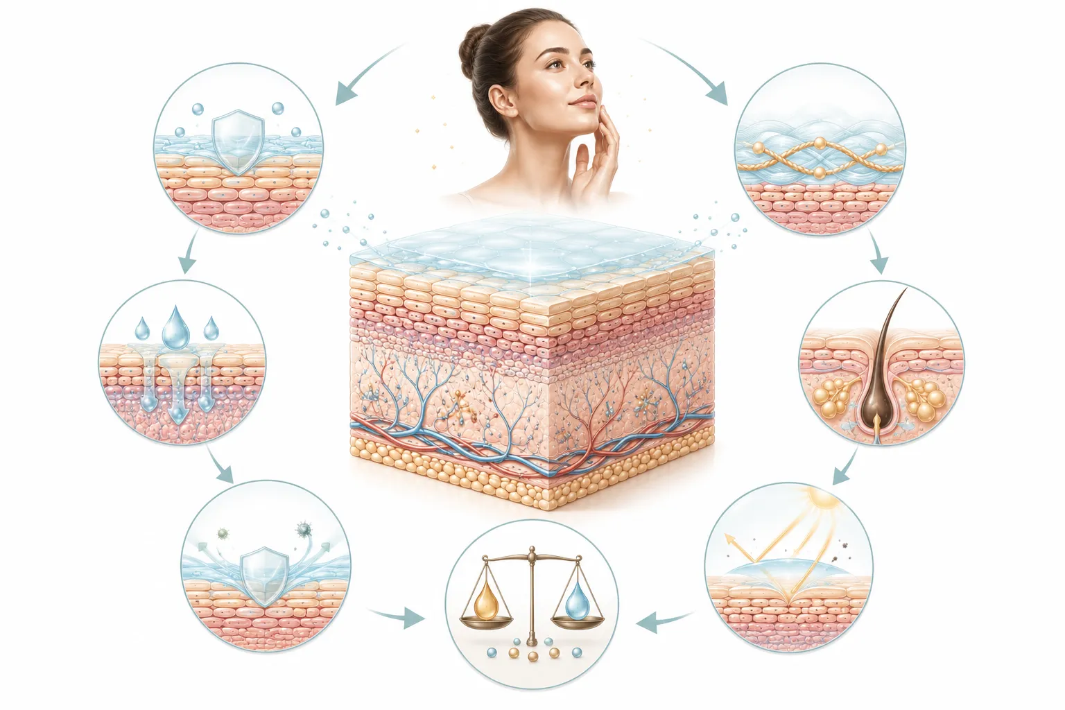 Diagram showing the journey from problematic skin to balanced skin
