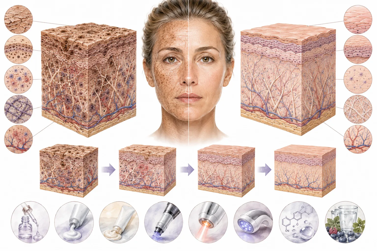 Diagram showing how laser therapy penetrates the skin to stimulate collagen and repair damage
