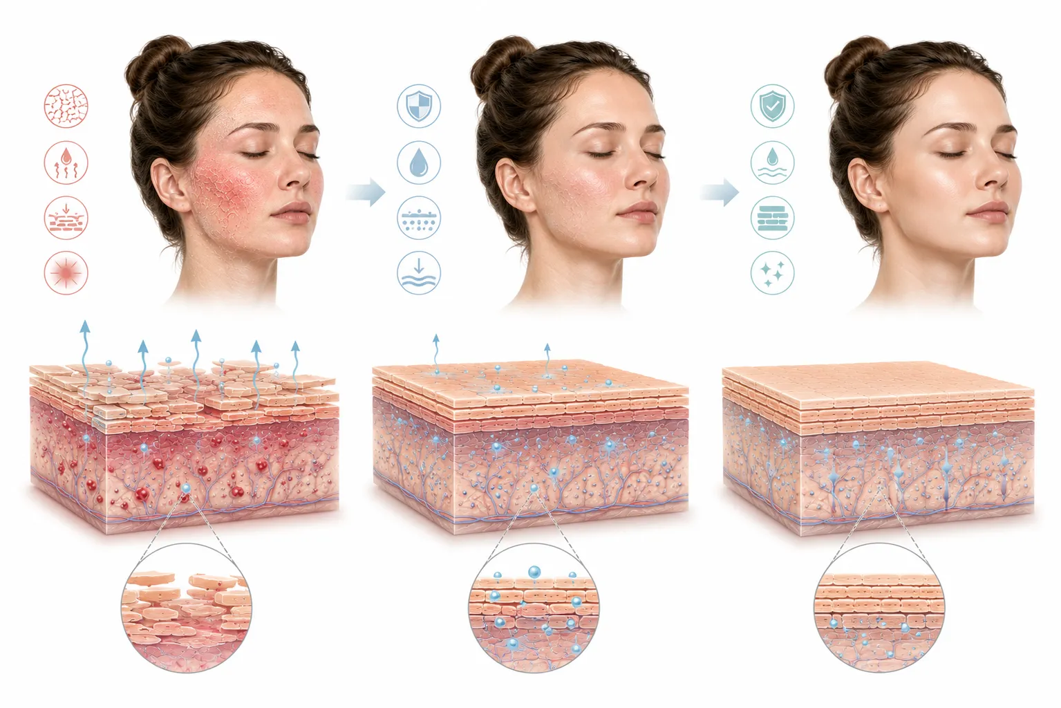 Diagram showing the process of skin barrier healing over time