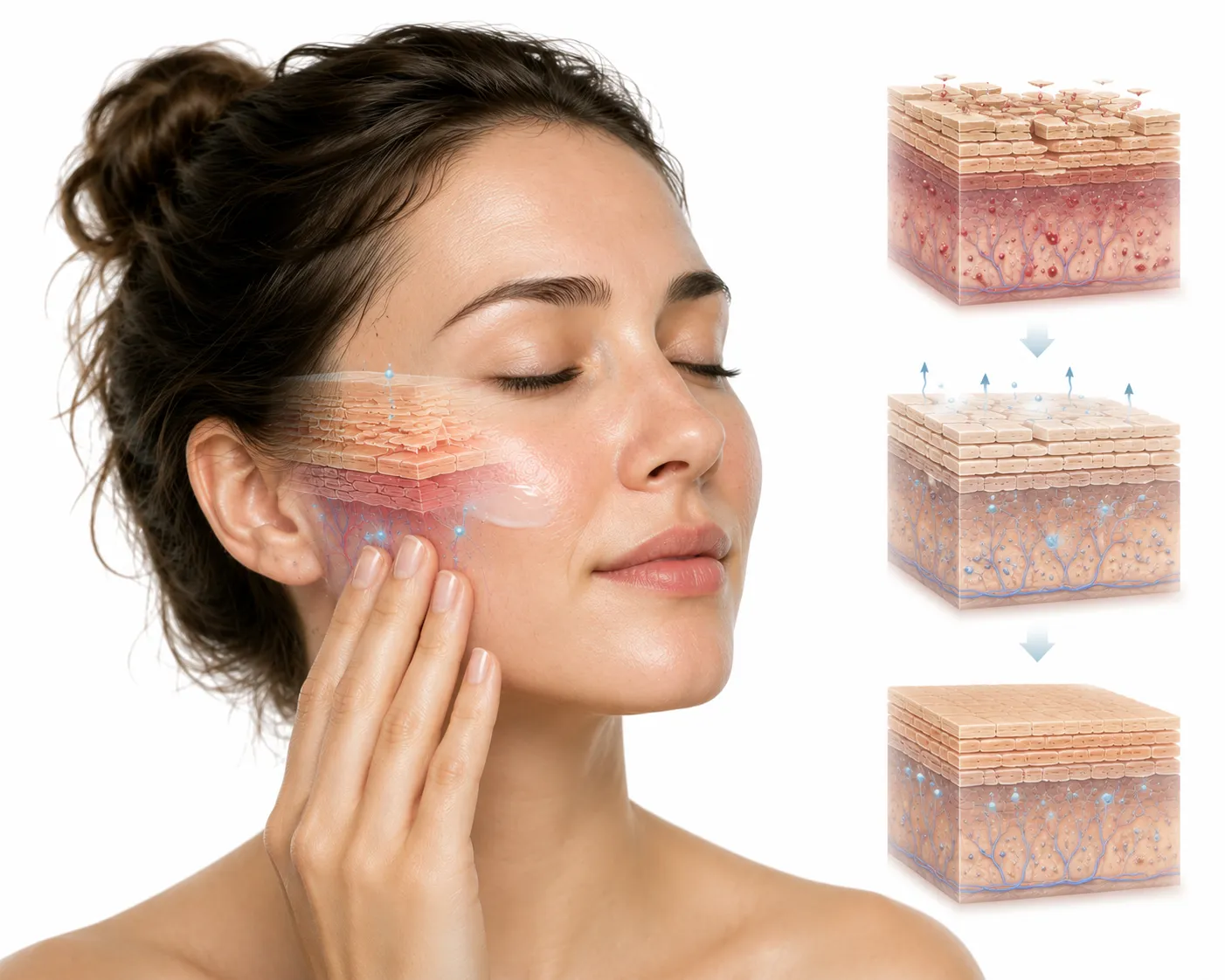 Skin barrier healing with soothing products
