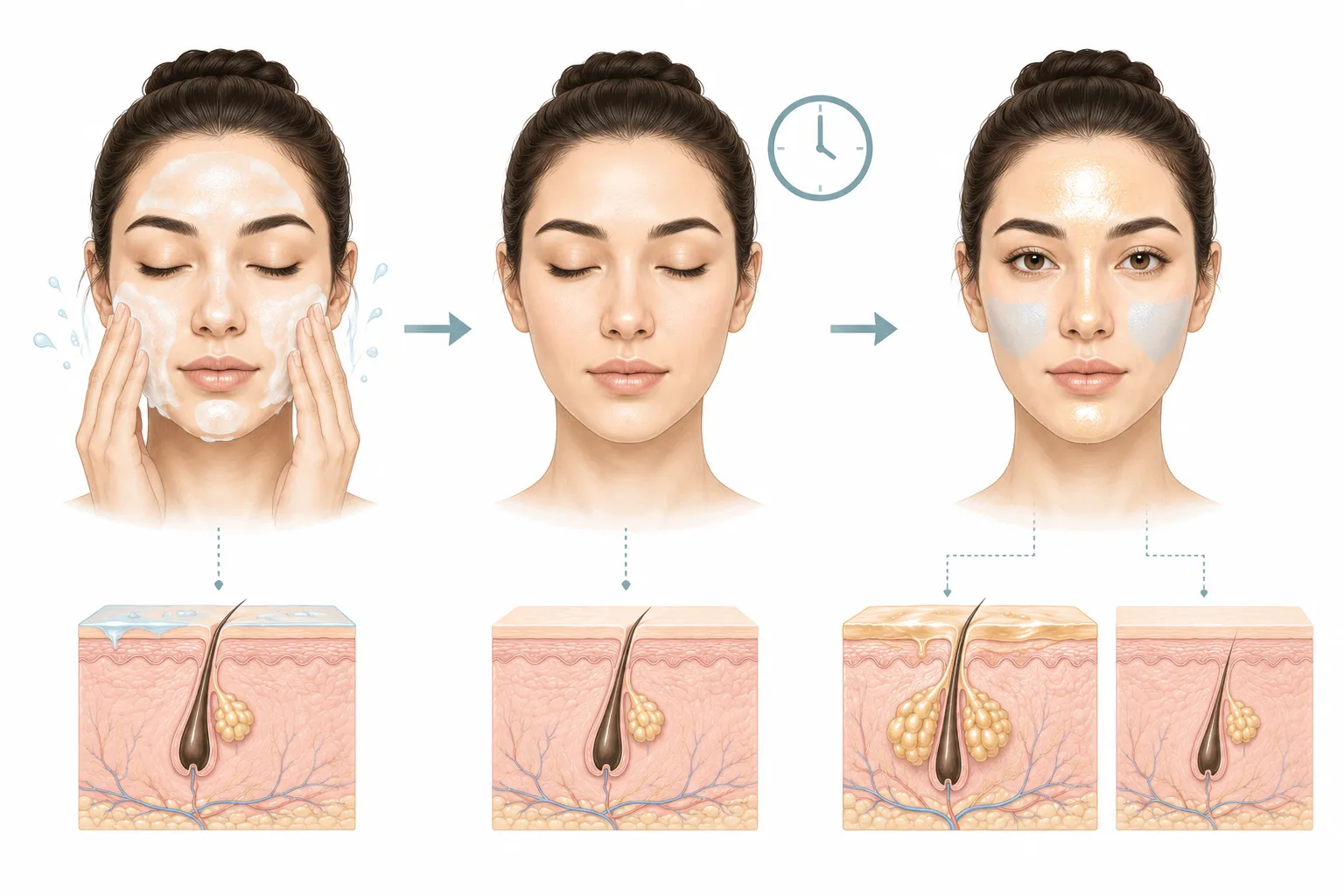 Diagram of the face showing combination skin zones