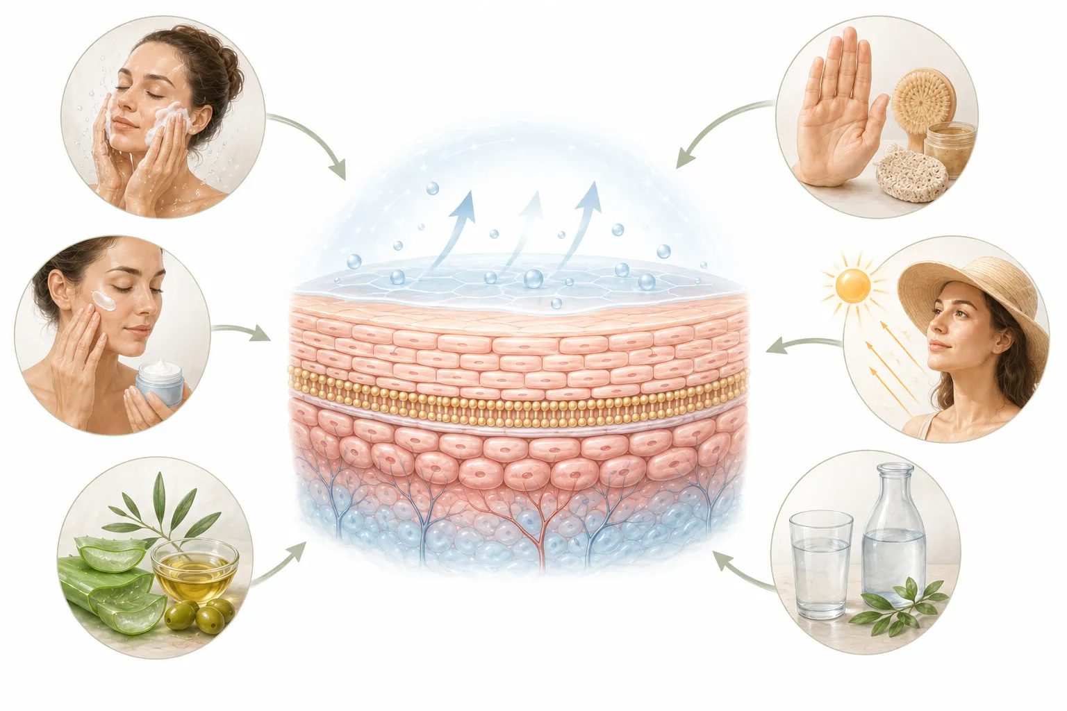Diagram showing natural ingredients supporting skin barrier repair