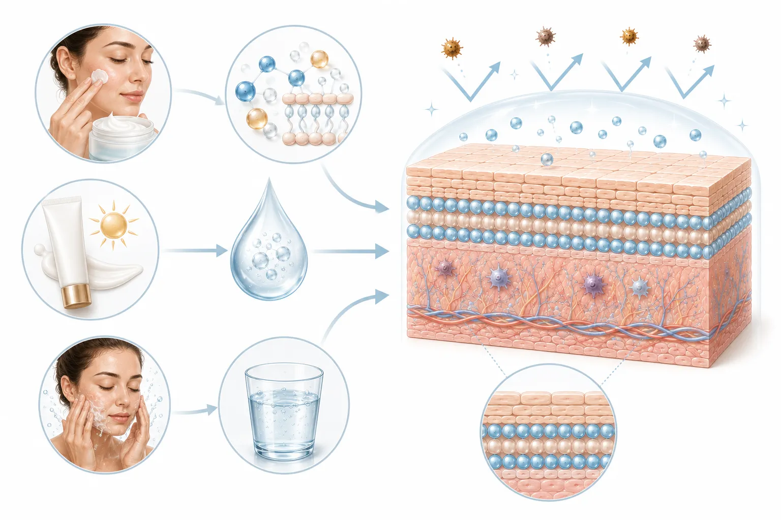 Diagram showing barrier strengthening with key ingredients and lifestyle factors