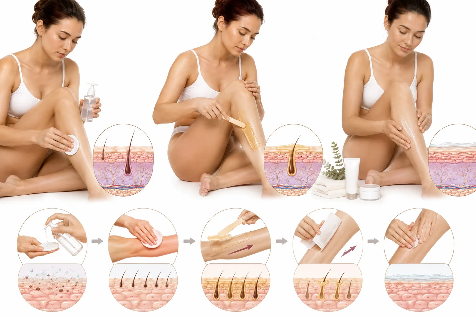 Waxing preparation and aftercare products for sensitive skin