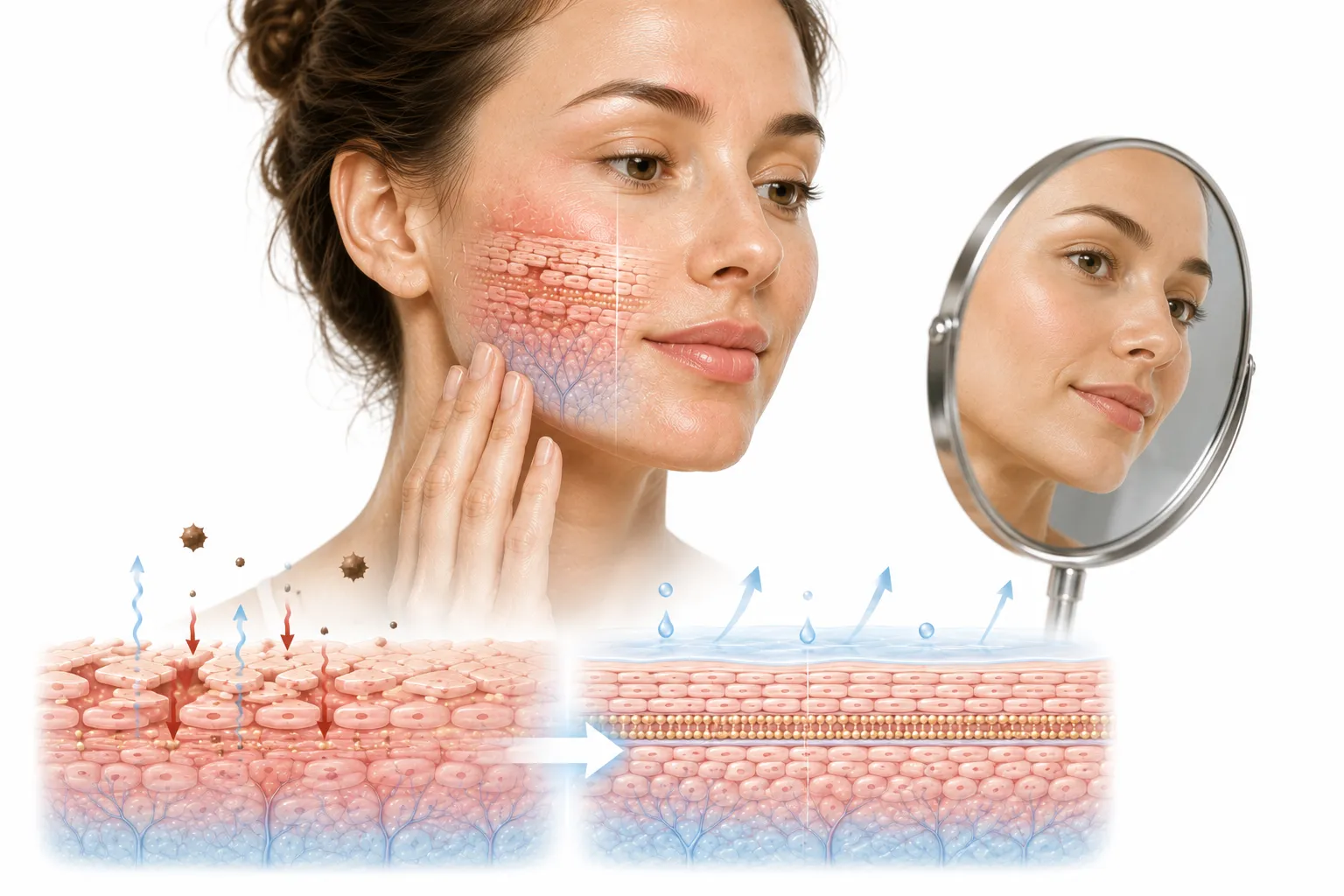 Damaged skin barrier showing signs of recovery over time