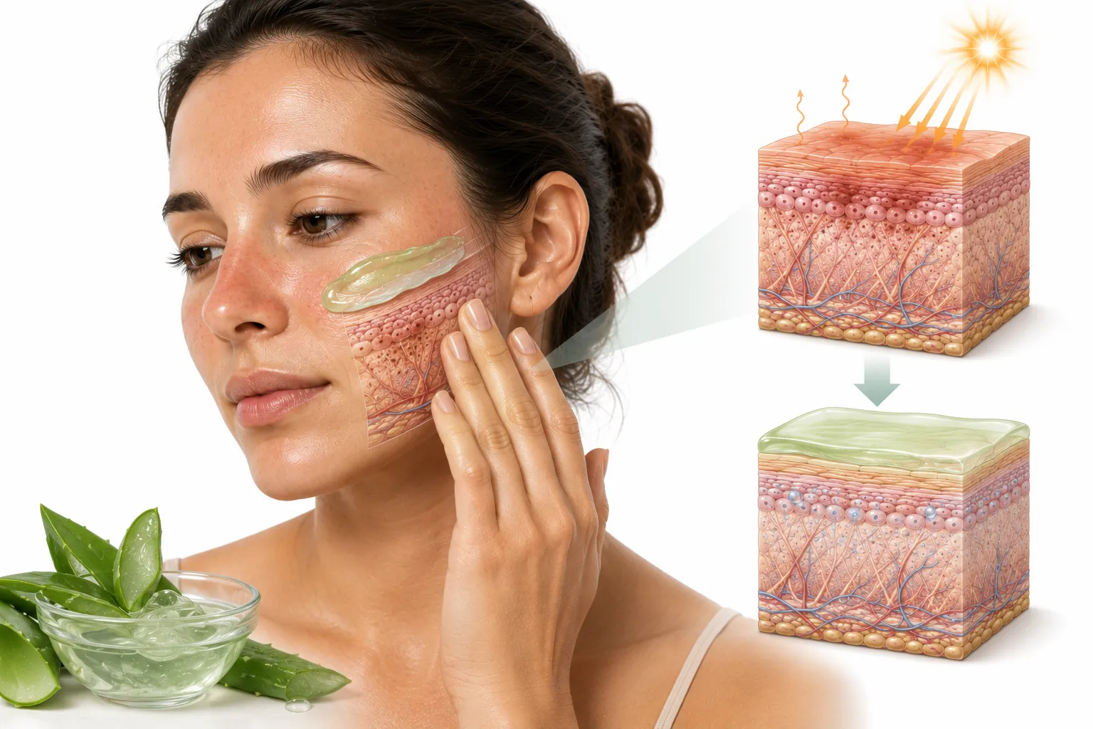 Aloe vera gel being applied to sun-exposed skin