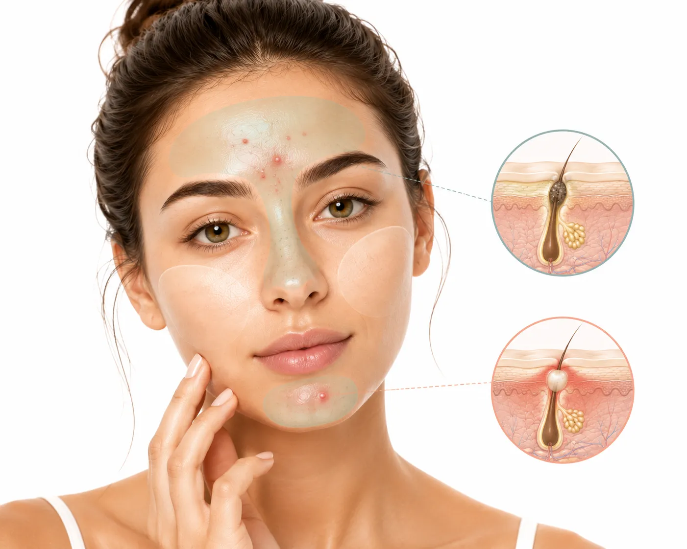 Combination skin with acne in the T-zone and dryness on the cheeks