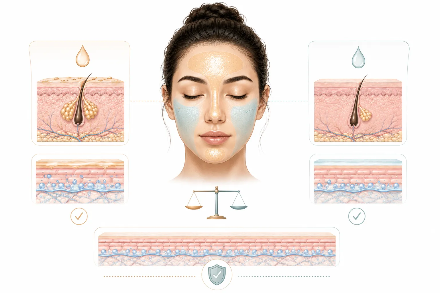 Diagram showing pros and cons of combination skin