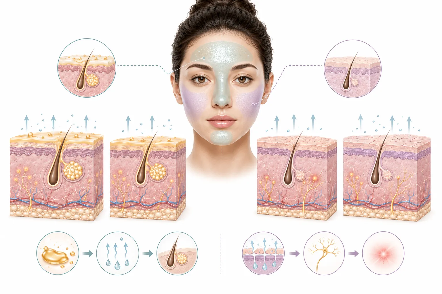 Diagram showing sensitive areas of combination skin