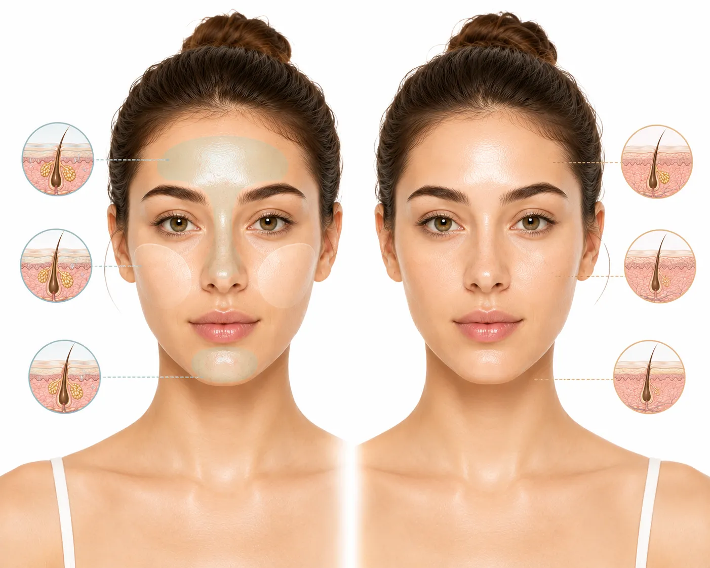 Comparison of normal skin and combination skin side by side