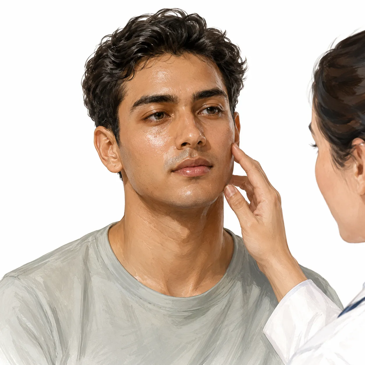 Illustration showing the connection between hormones and oily skin
