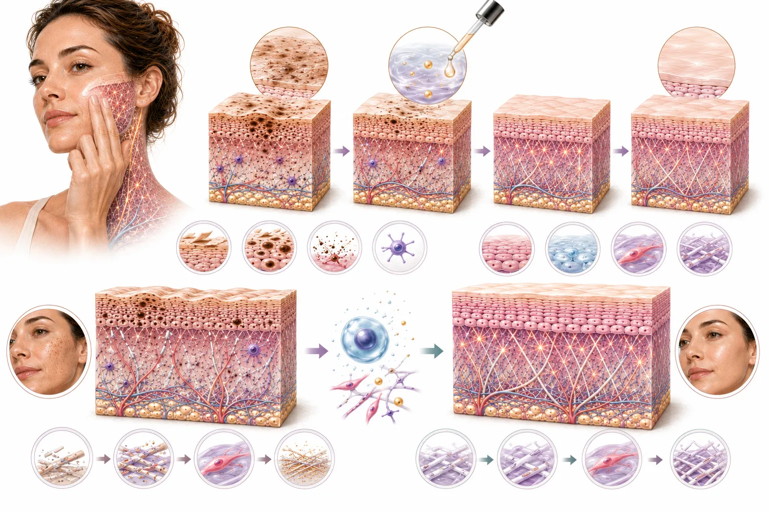 Diagram of retinol stimulating collagen production in the dermis