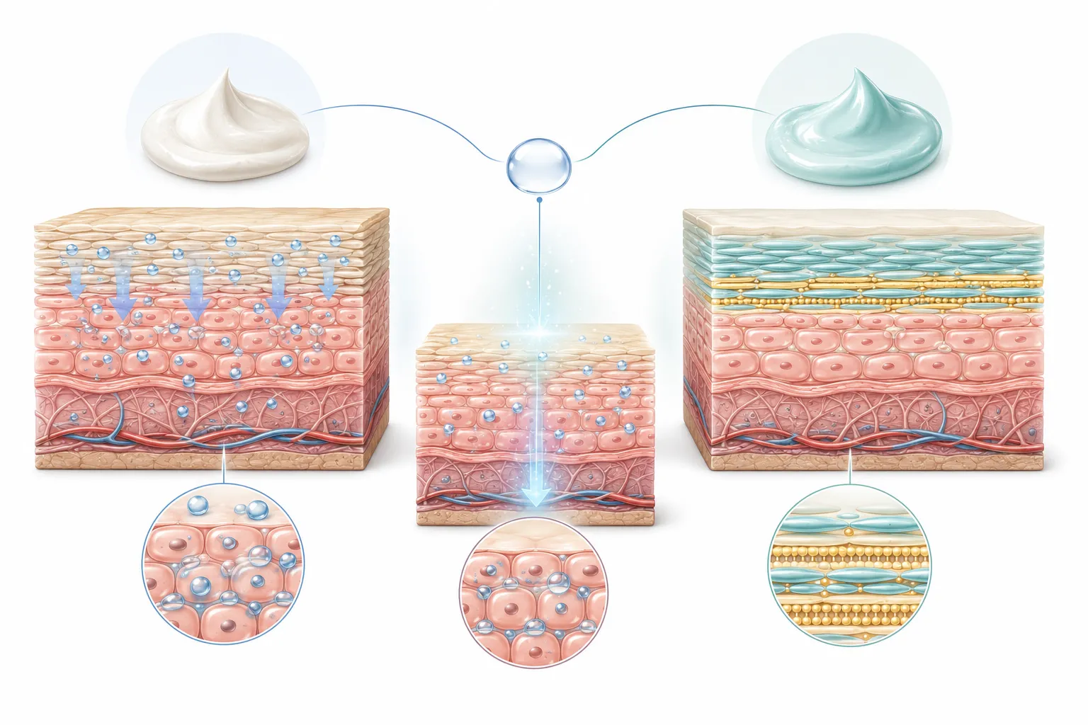 Diagram comparing barrier cream and moisturizer: ingredients, function, and purpose