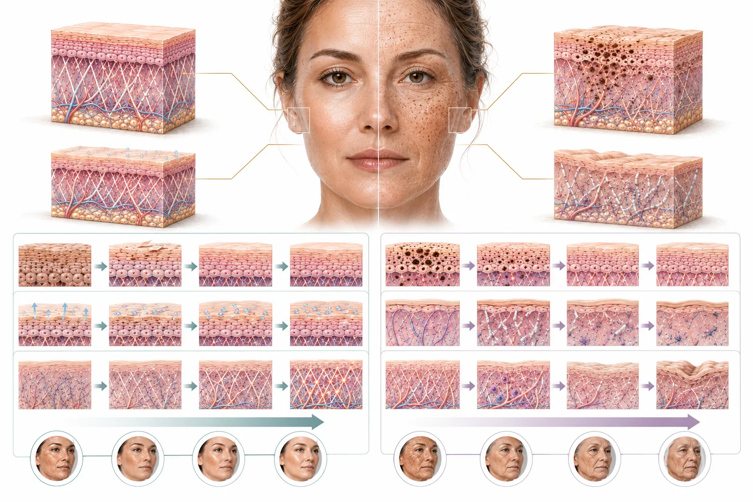 Diagram showing reversible versus permanent sun damage types