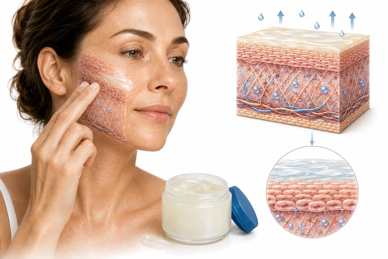Jar of petroleum jelly beside sun-exposed skin