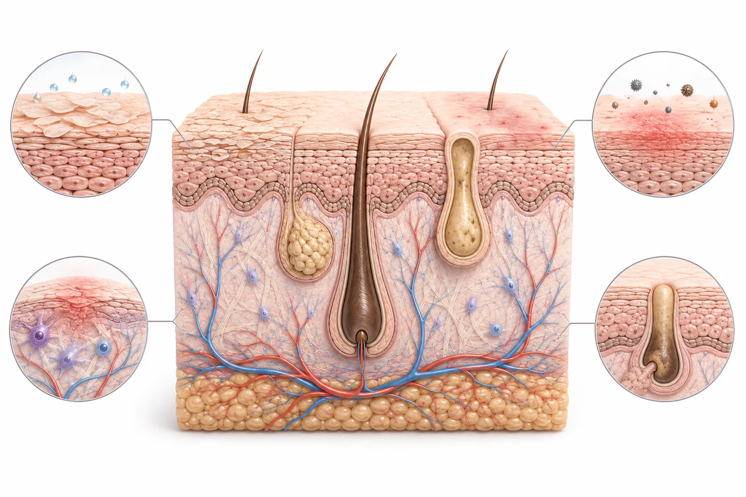 Diagram showing skin barrier structure and common problem areas