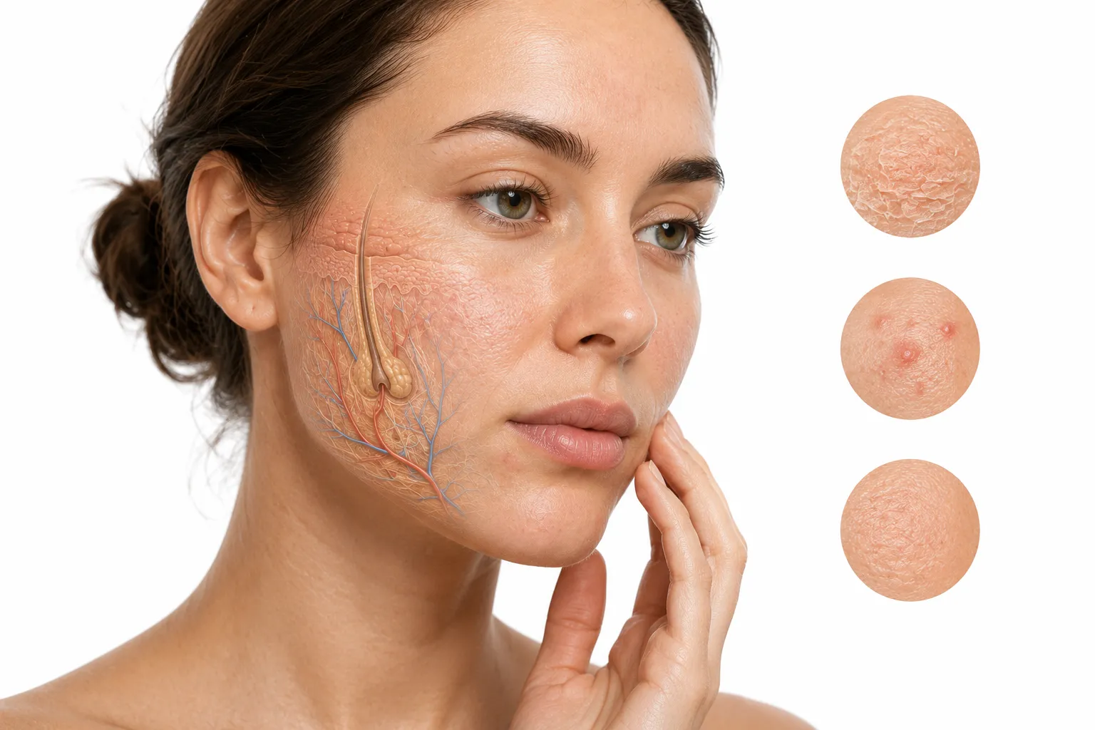 Close-up of balanced, normal skin texture with subtle hydration