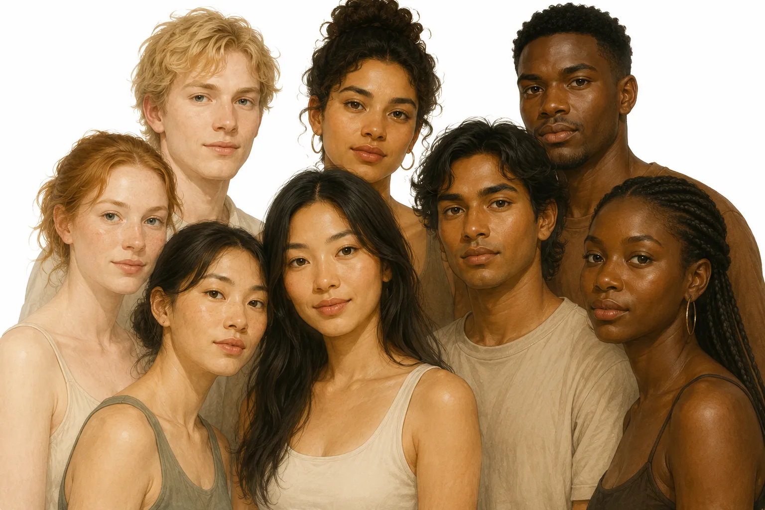 A row of seven forearms showing a gradient of skin tones