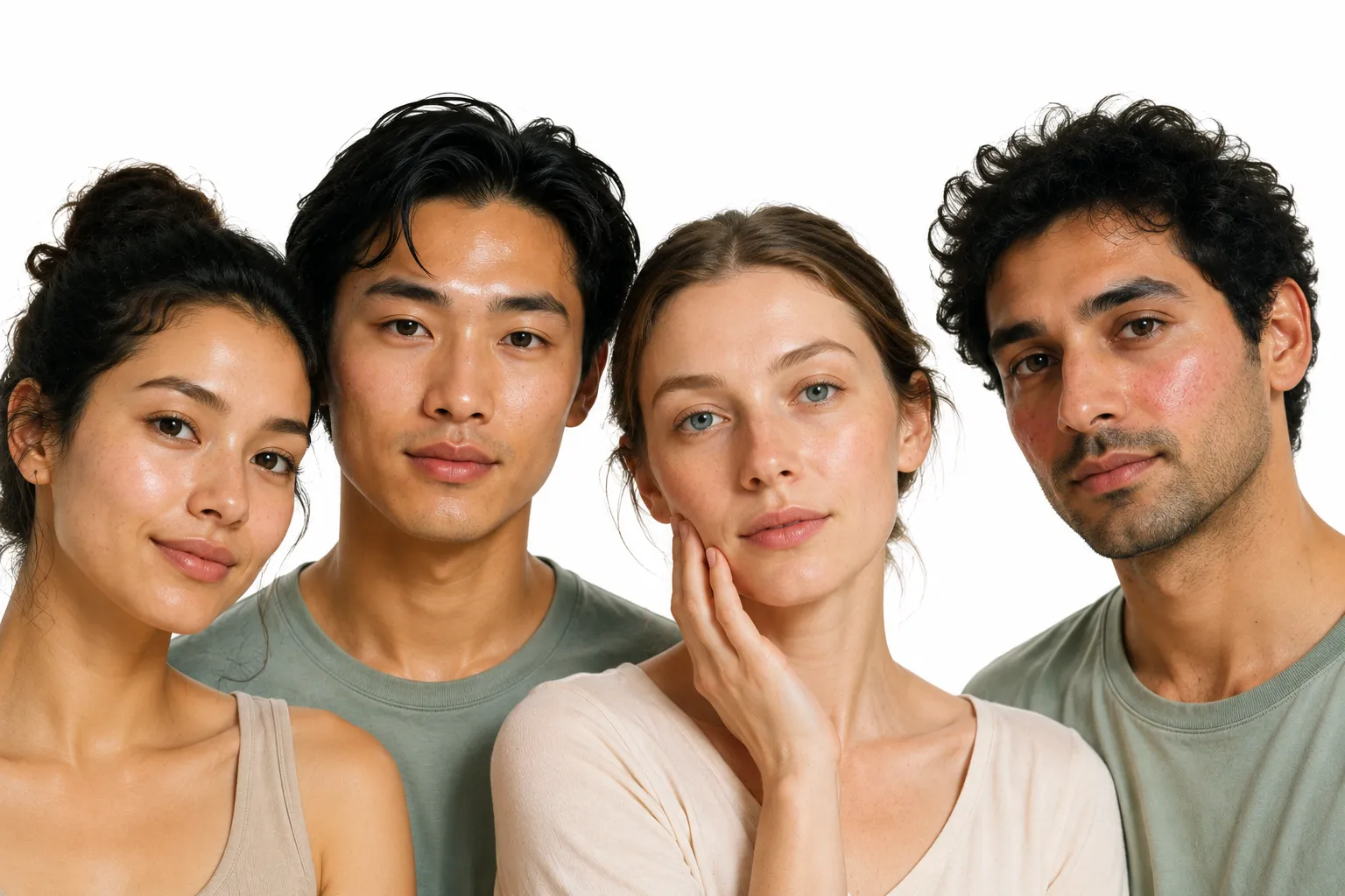 Illustration comparing oily, dry, combination, normal, and sensitive skin types
