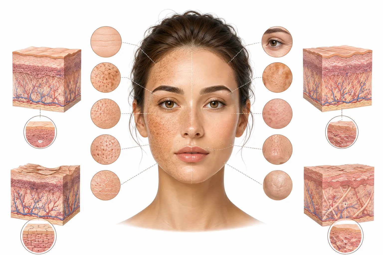 Diagram comparing early sun damage with more advanced photoaging