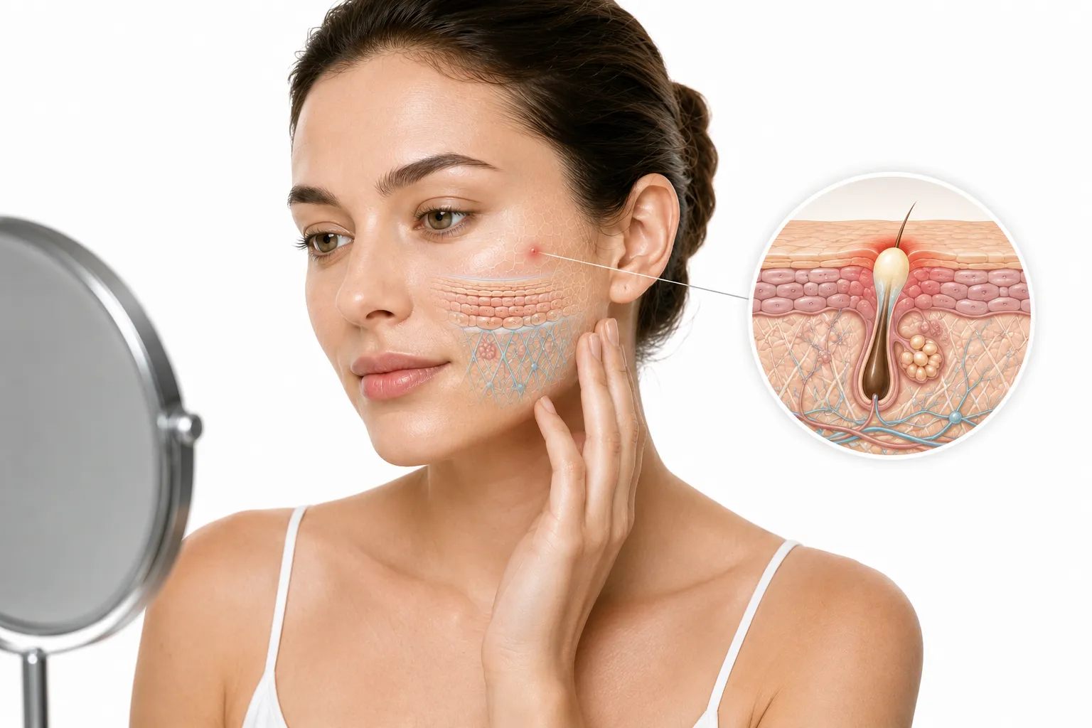 Illustration breaking down the structural features of normal skin