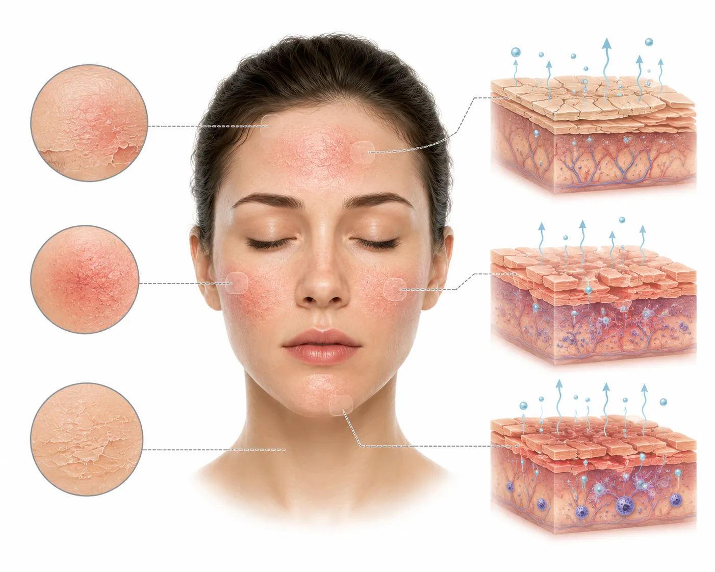 Diagram listing the main signs of skin barrier damage