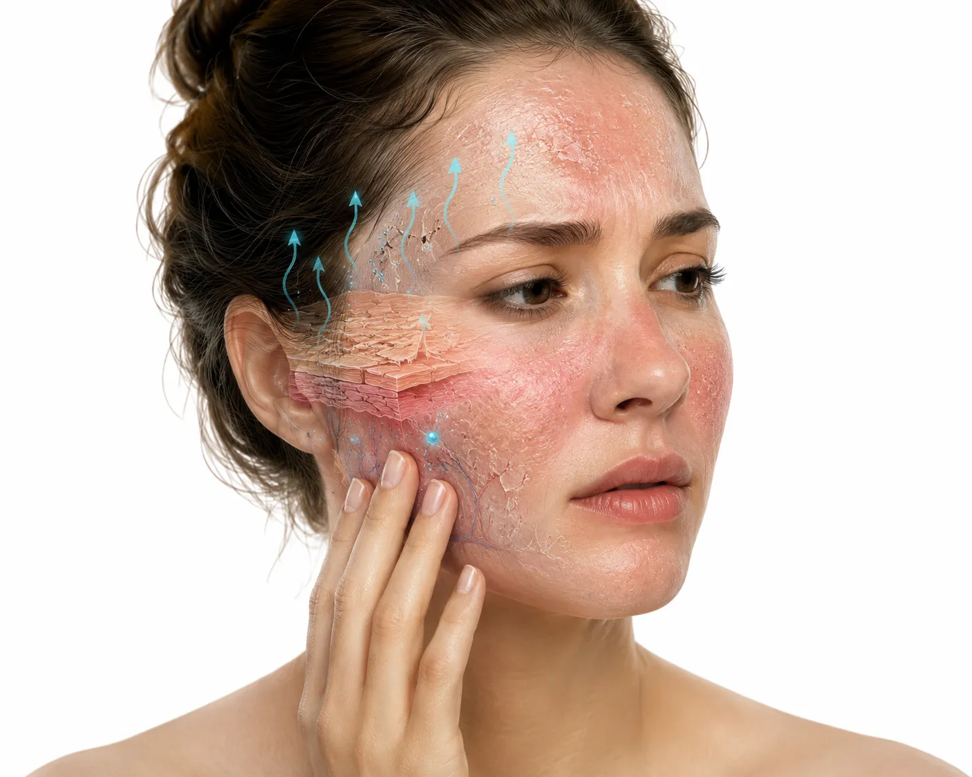 Illustration of common signs of barrier damage on skin