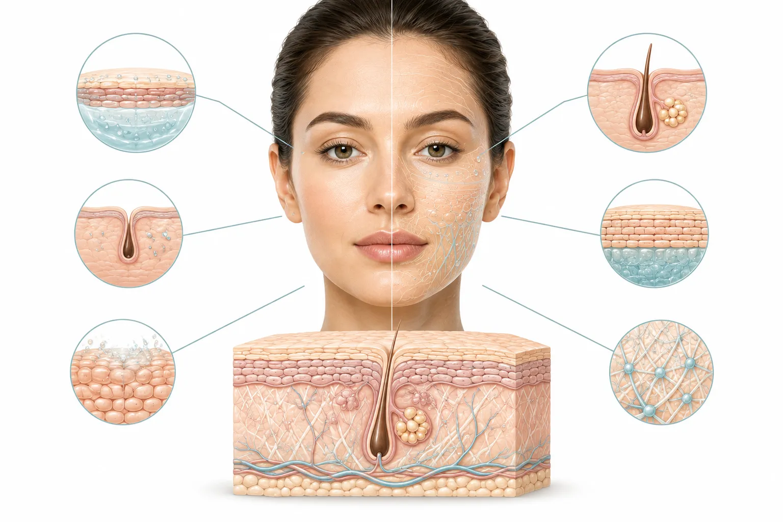 Diagram summarizing the key signs of normal skin