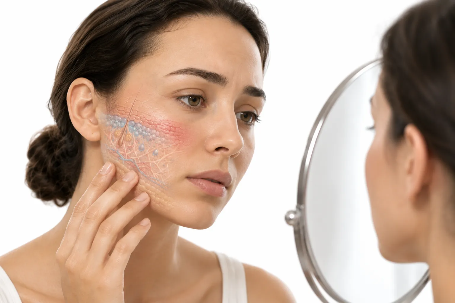 Close-up of stressed, dehydrated skin with visible texture changes