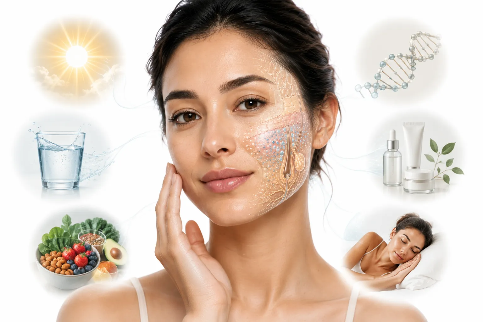 Close-up of healthy, balanced normal skin texture.