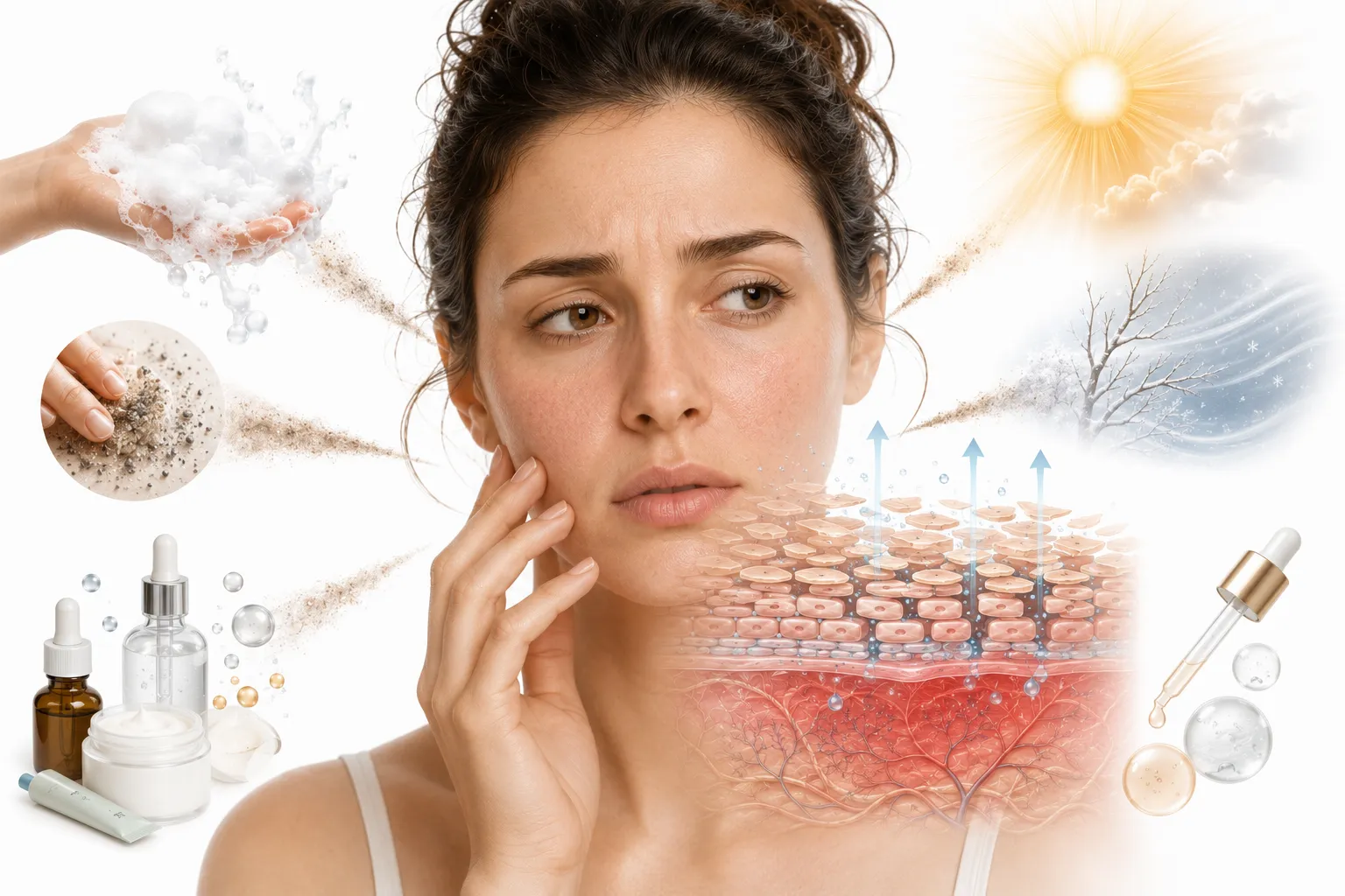 Close-up of damaged skin barrier with visible redness and irritation