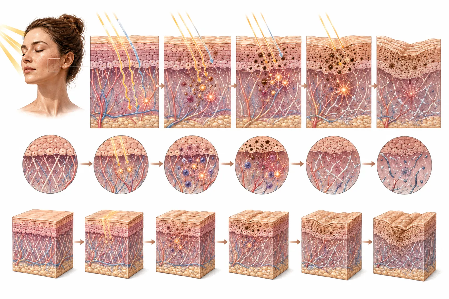 Diagram showing UVA penetrating the dermis and UVB affecting the epidermis