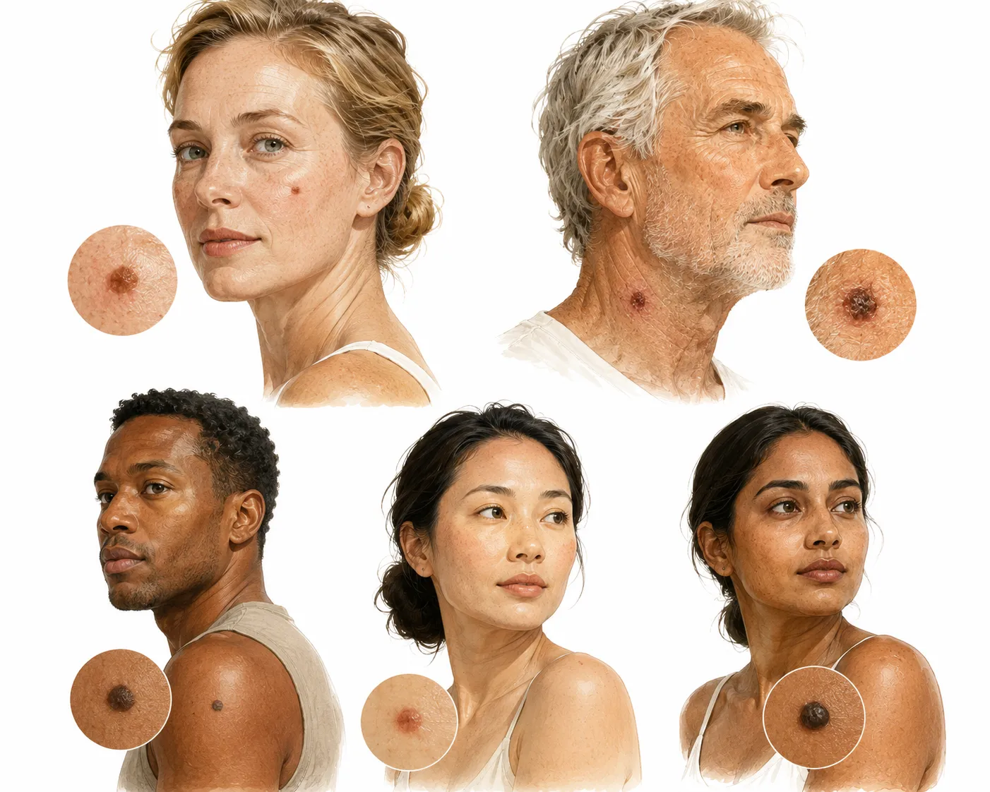 Diagram showing ABCDE melanoma warning signs on skin