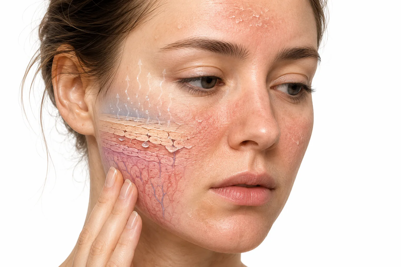 Illustration of the visual appearance of a damaged skin barrier