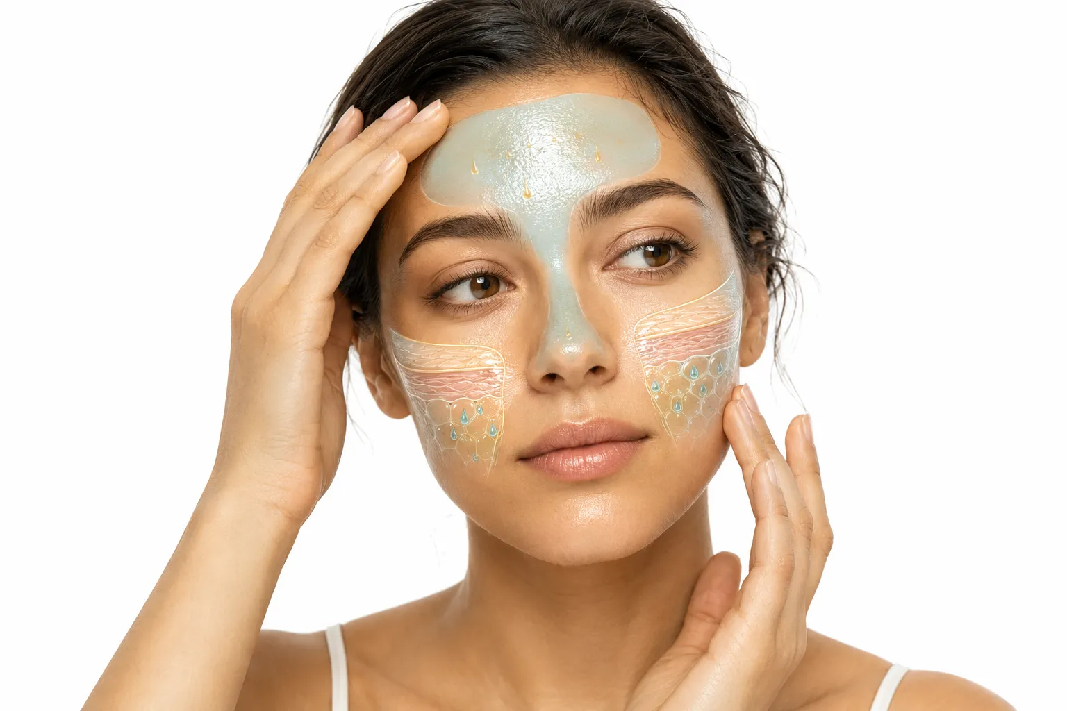 Person touching their T-zone and cheeks to feel the contrast