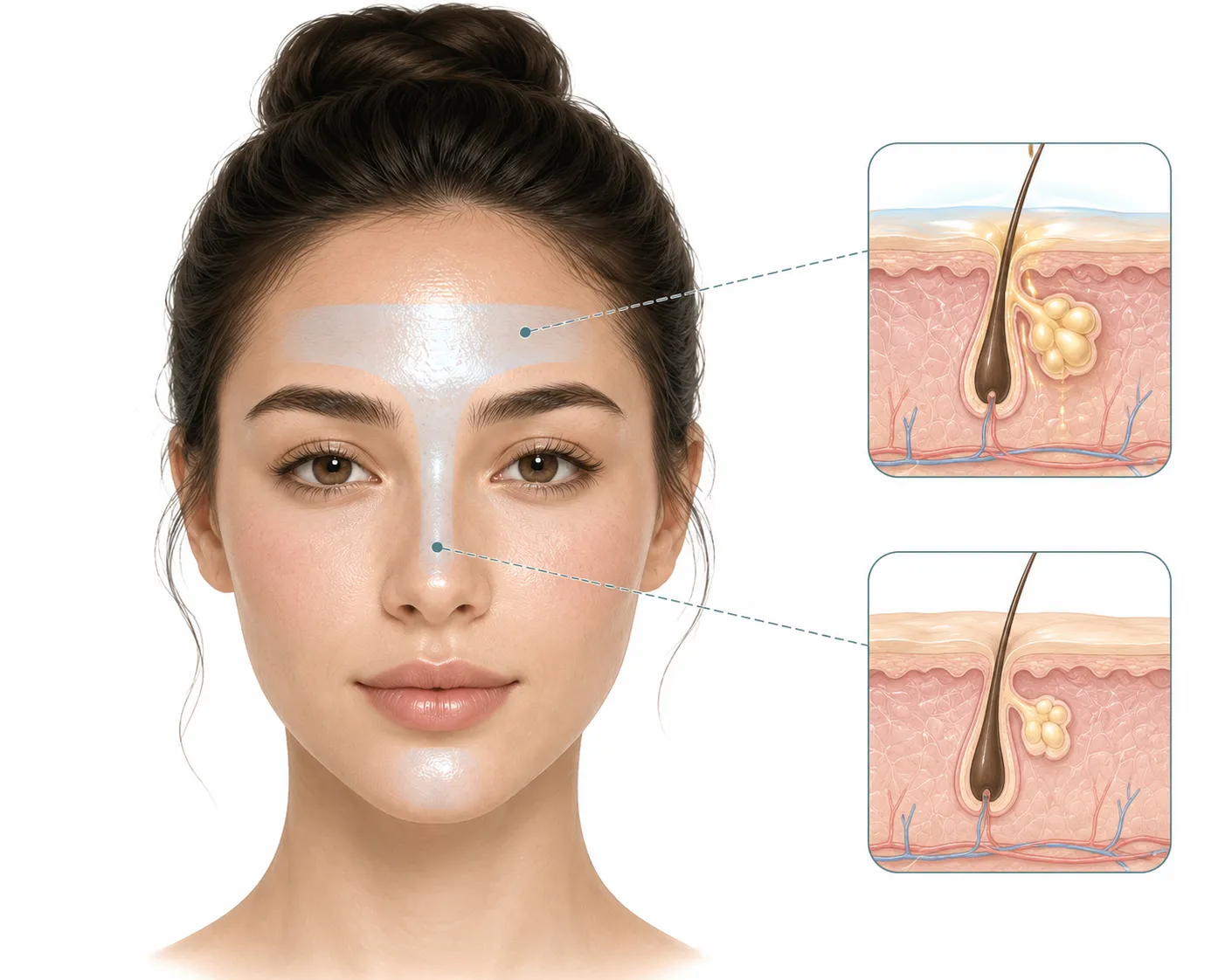 Visual comparison of combination skin with other skin types