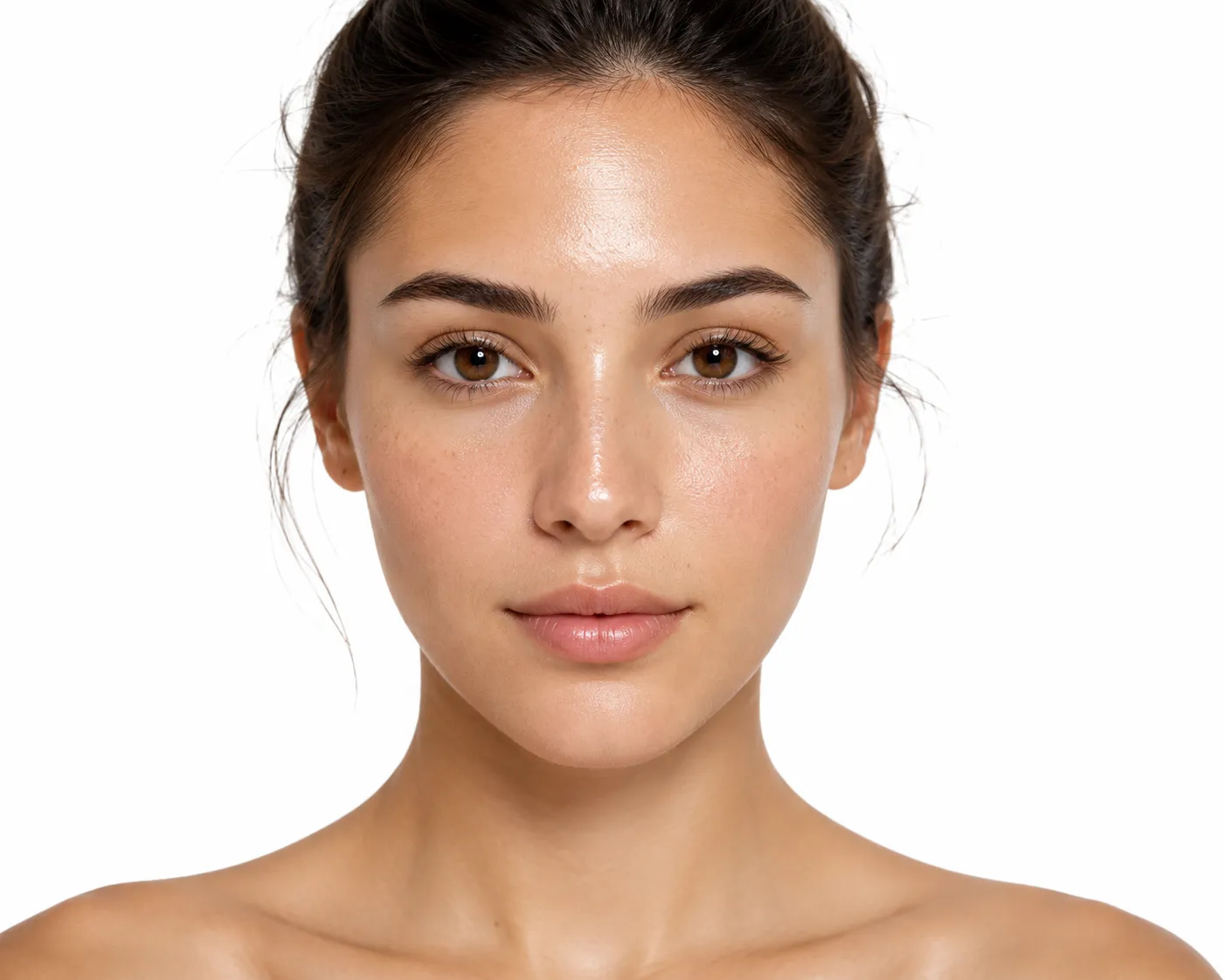 Close-up of combination skin showing T-zone shine and dry cheeks