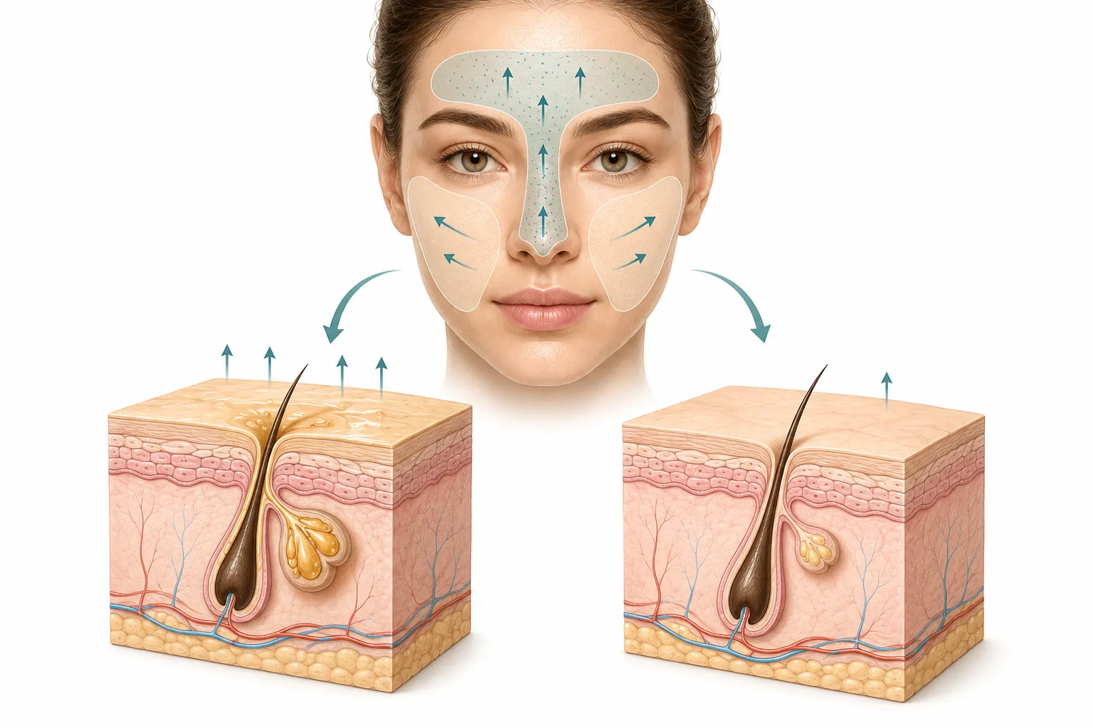 Diagram showing the meaning of combination skin with labeled zones