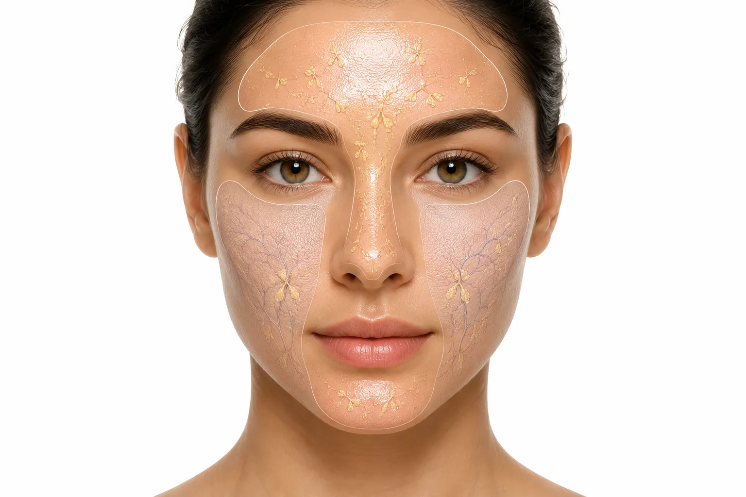 Person with combination skin examining their T-zone and cheeks
