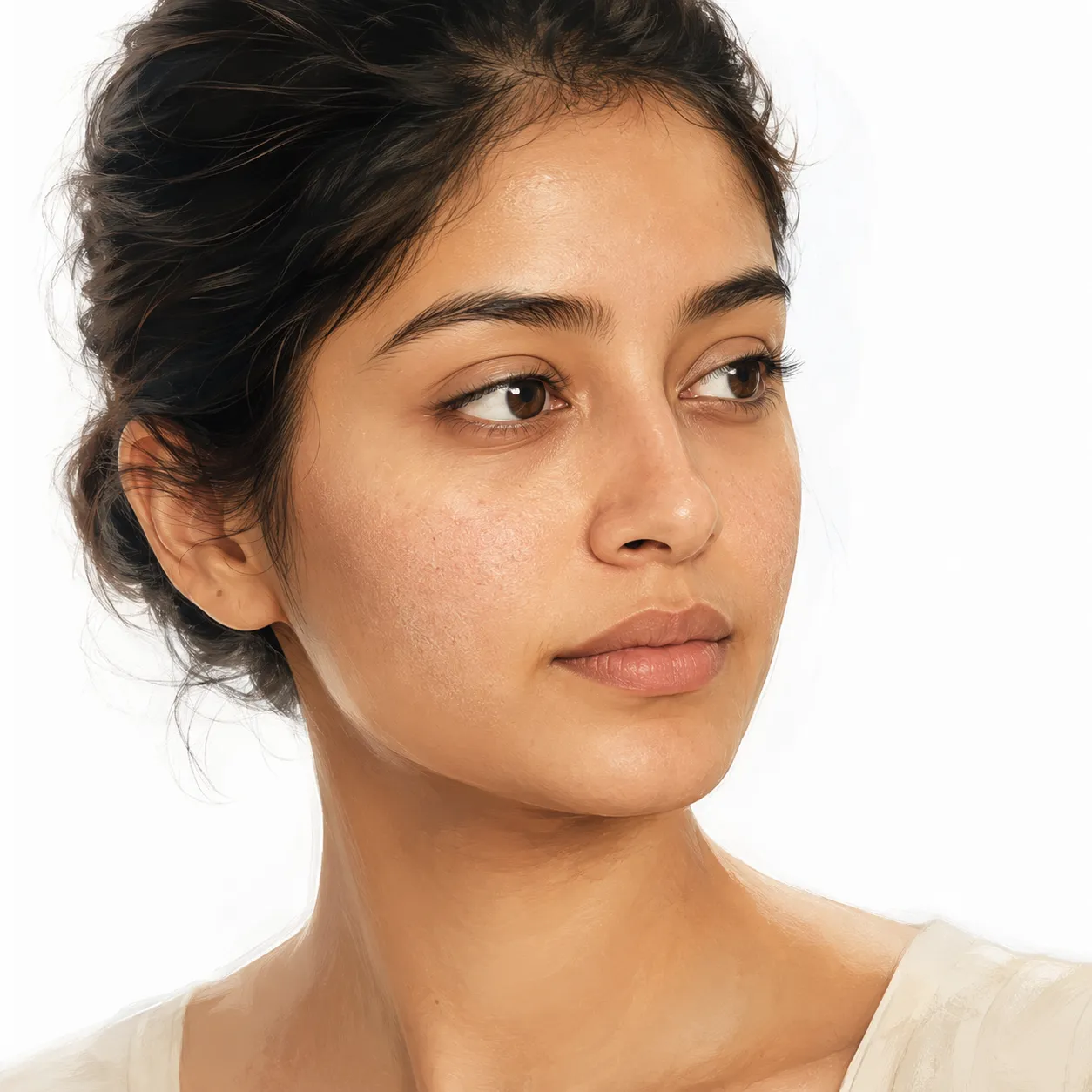 Close-up of dry, flaking skin on a cheek