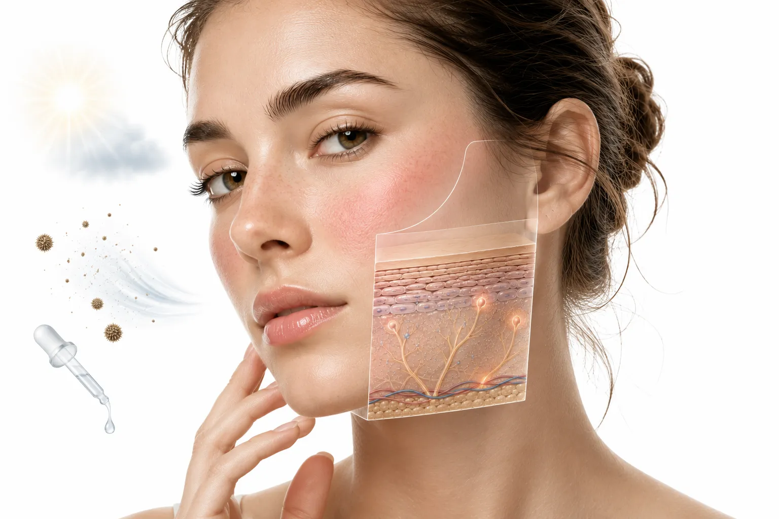 Person gently touching a flushed, reactive cheek