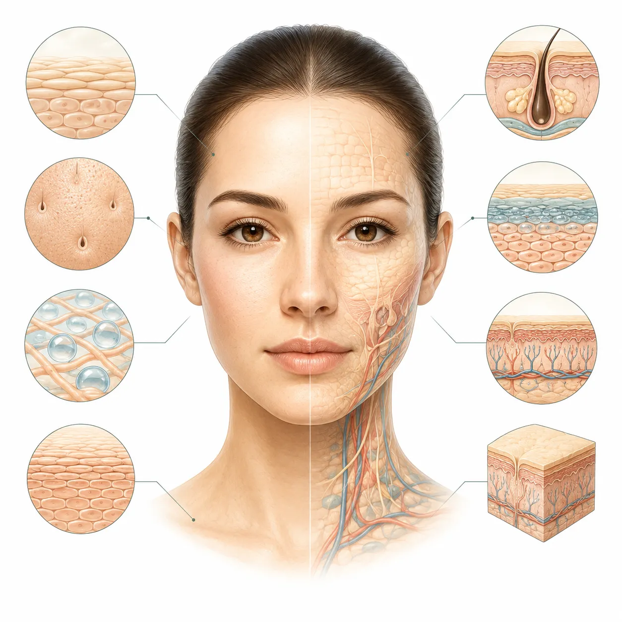 Diagram showing balanced sebum and moisture levels in normal skin