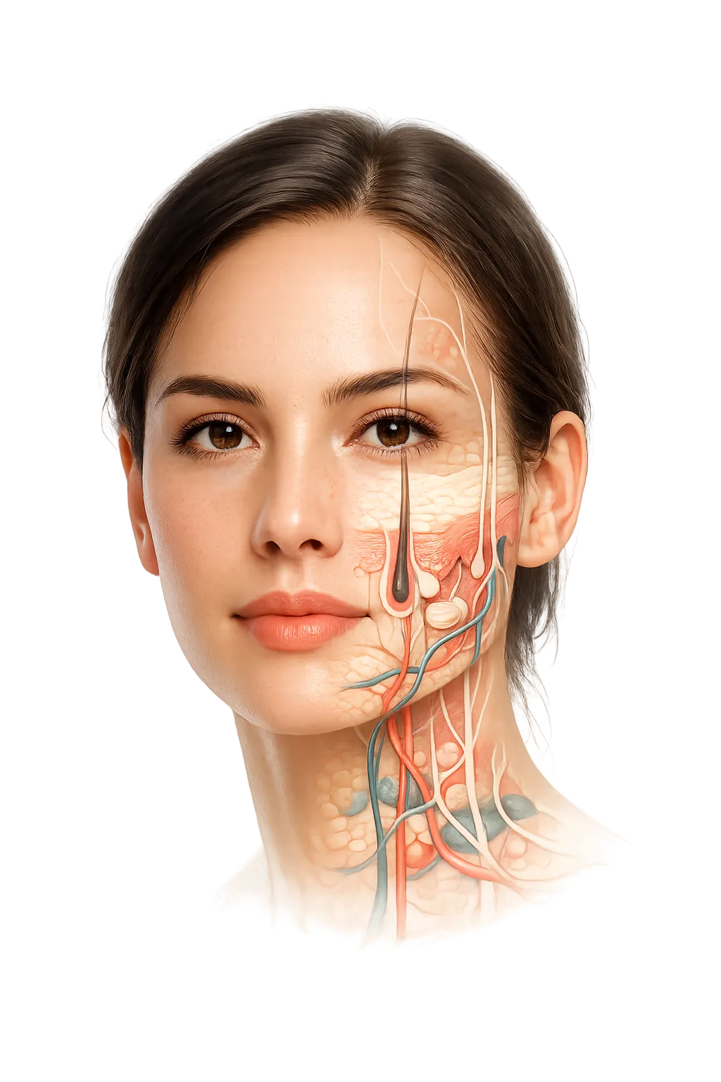 Close-up of even, balanced skin texture on a cheek