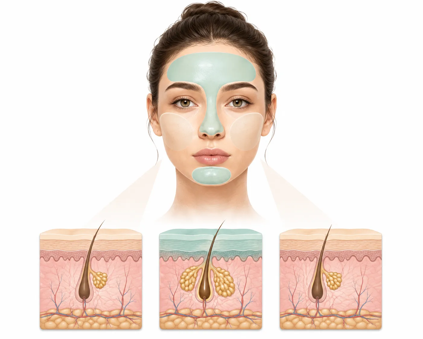 Diagram of a face divided into zones showing different oil levels