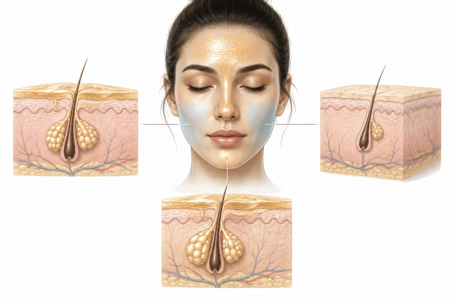 Diagram of sebaceous gland density across different areas of the face